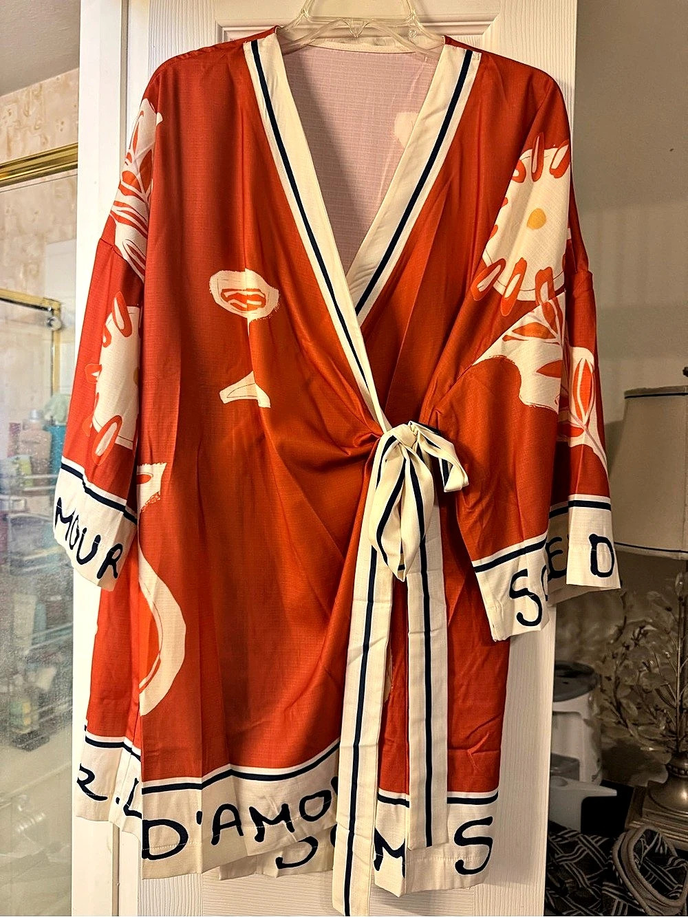 Printed Wrap Blouse in Burnt Orange & Cream Never worn sz Small